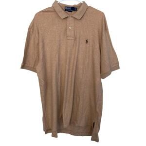 Polo Ralph Lauren Mens XL Heathered Brown Side Slit Logo Short Sleeve Polo Shirt